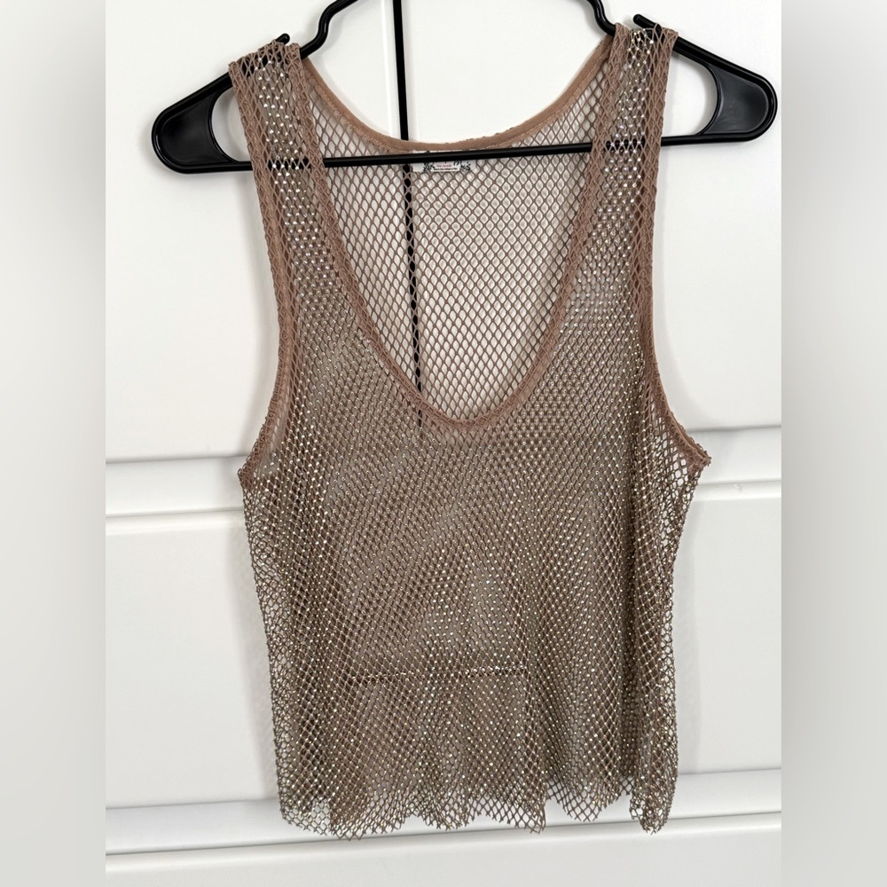 Sheer layering tank with crystals